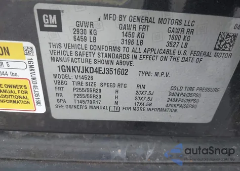 2014 Chevrolet Traverse Ltz из США, поврежденный, VIN 1GNKVJKD4EJ351602